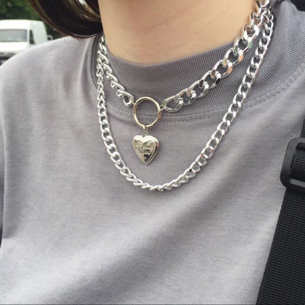 silver heart chain pendant adjustable necklace